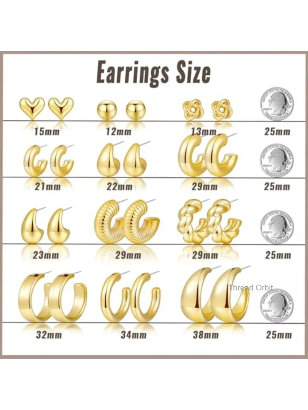 12 Pairs Chunky Silver Hoop Earrings Set for Women, Lightweight Thick Open